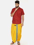 Sethukrishna Men Yellow Solid Double Layer Readymade Dhoti Pant | Grocsy