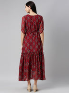 Souchii Floral Printed Boat Neck Chiffon Maxi Dress | Grocsy