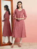 Aks Ethnic Motifs Embroidered Mirror Work Detailed Cotton Straight Kurta | Grocsy