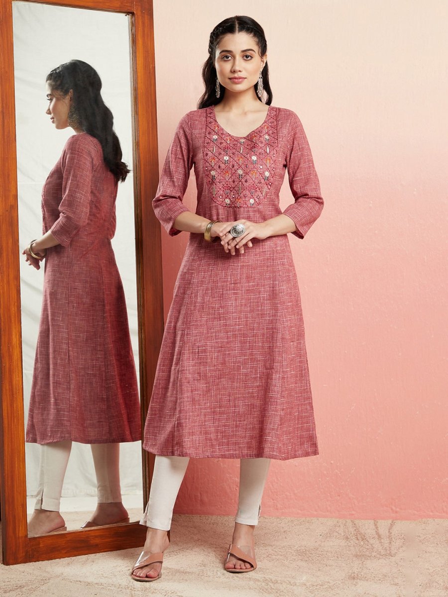 Aks Ethnic Motifs Embroidered Mirror Work Detailed Cotton Straight Kurta | Grocsy