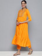 HERE&NOW Women Yellow Embroidered Kurta with Trousers & With Dupatta | Grocsy