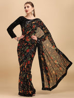 Sangria Floral Printed Embroidered Saree | Grocsy