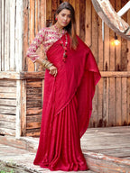 Saree Mall Pink Embellished Beads and Stones Pure Chiffon Sarees | Grocsy