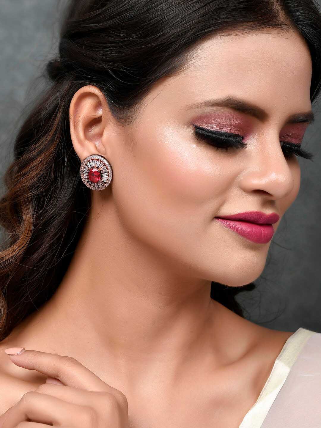 Shoshaa Rose Gold-Polished & White Circular Studs | Grocsy
