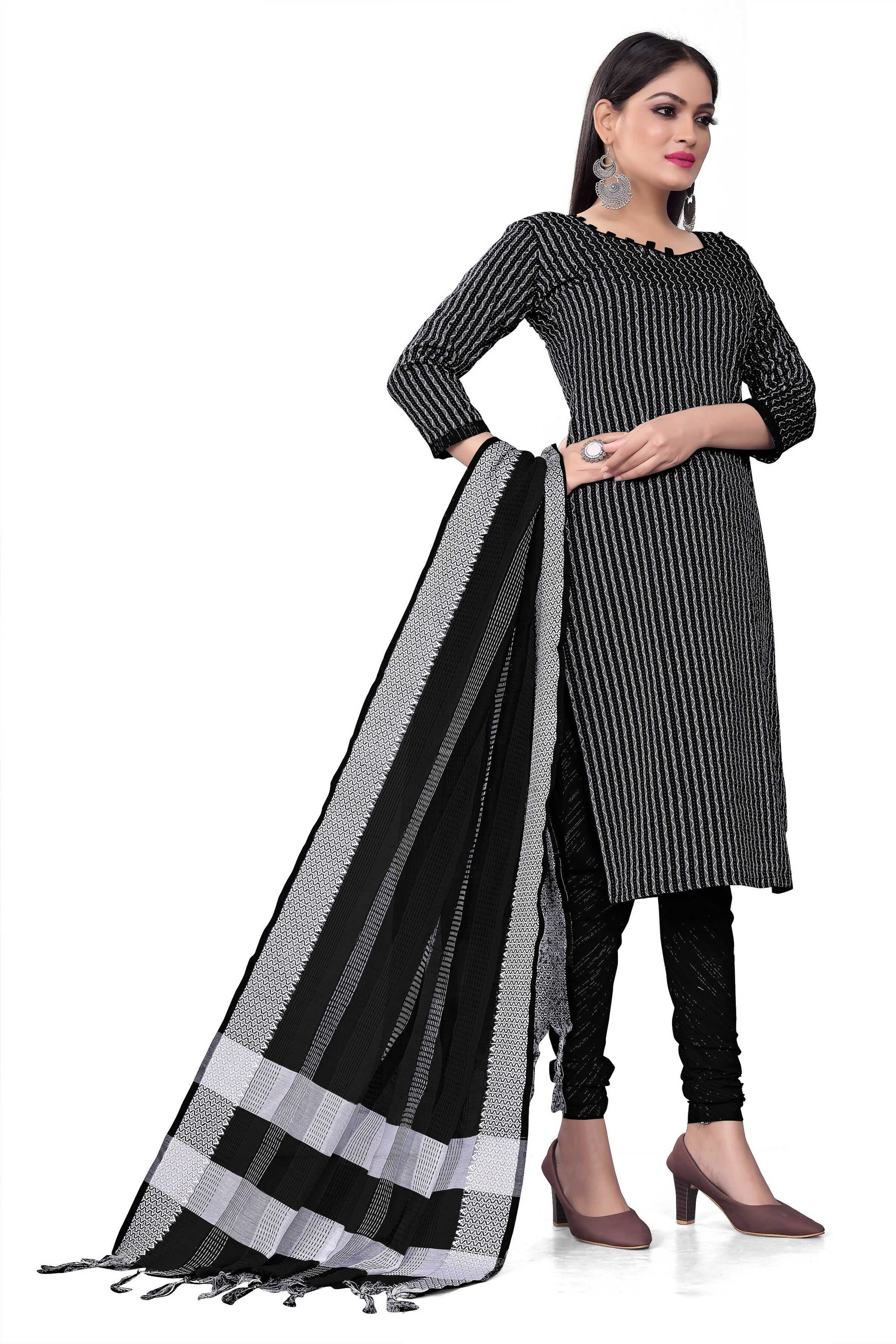Black Cotton Jacquard Woven Unstitched Dress Material - Amara | Grocsy