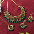 Mominos Fashion Johar Kamal Traditional Rajwadi Design Heavy Golden/Green Color Necklace Set | Grocsy