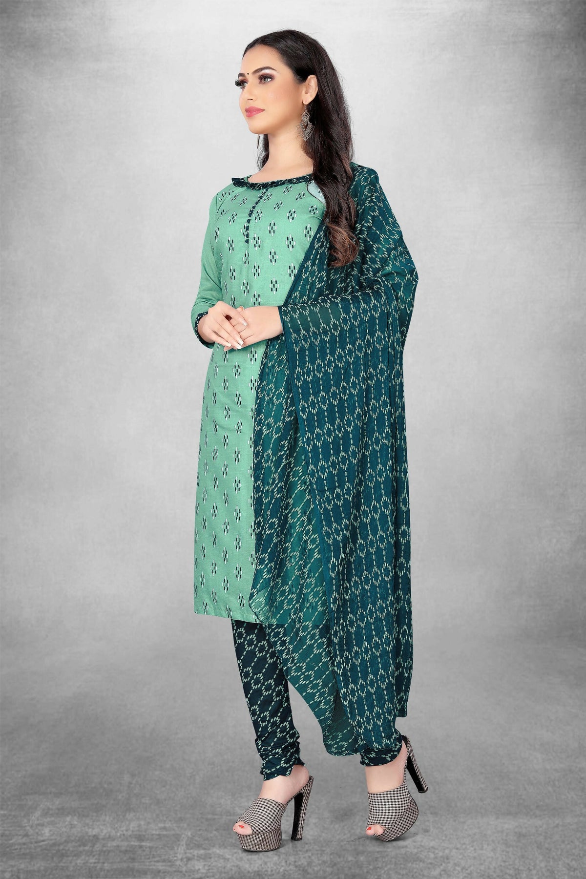 Sea Green Cotton Printed Unstitched Dress Material - Amara | Grocsy