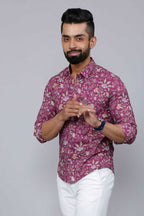 Miravan Men's Purple Comfort Foral Printed Casual Cotton Shirt | Grocsy