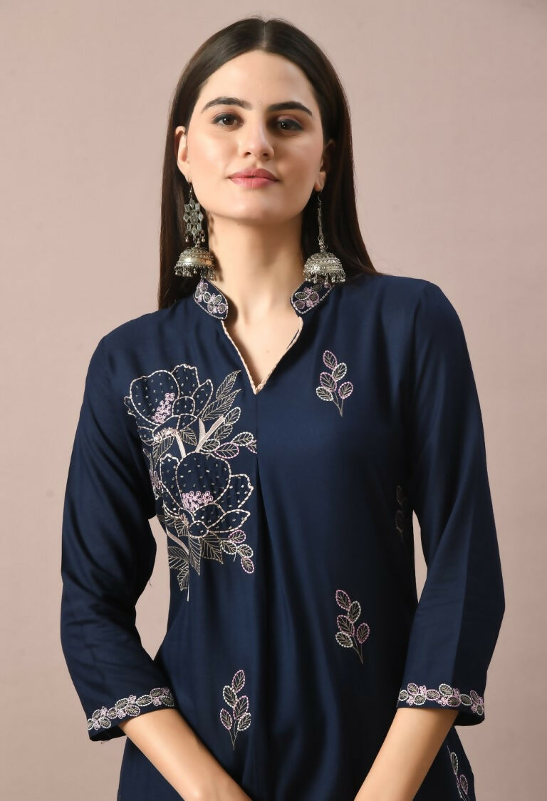 Joban Fashion Navy Cotton Rayon Kurta Set | Grocsy