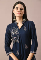 Joban Fashion Navy Cotton Rayon Kurta Set | Grocsy