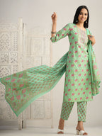 Sangria Floral Printed Gotta Patti Pure Cotton Kurta With Trouser & Dupatta | Grocsy