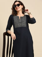 Sangria Women Ethnic Motifs Yoke Design Regular Pure Cotton Kurta with Trousers | Grocsy