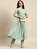 All About You Ethnic Motifs Embroidered Mirror Work Kurta With Trousers | Grocsy
