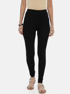 Souchii Black Solid Slim-Fit Churidar-Length Leggings | Grocsy
