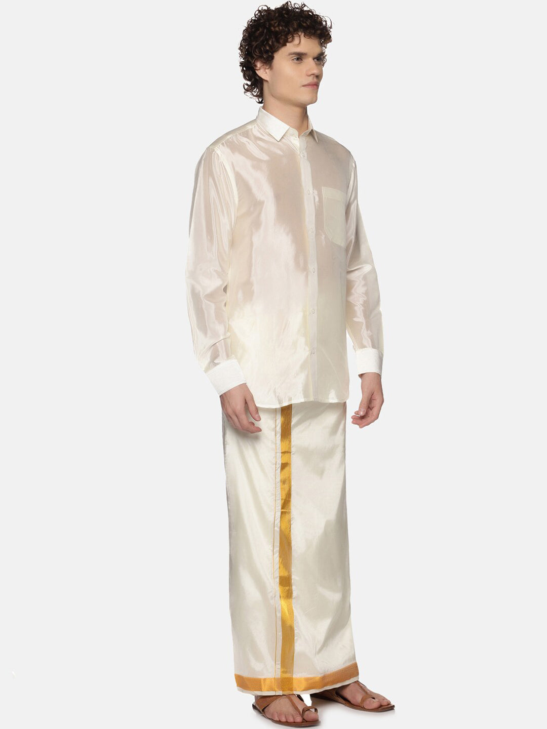 Sethukrishna Men Cream-Coloured Solid Dhoti | Grocsy