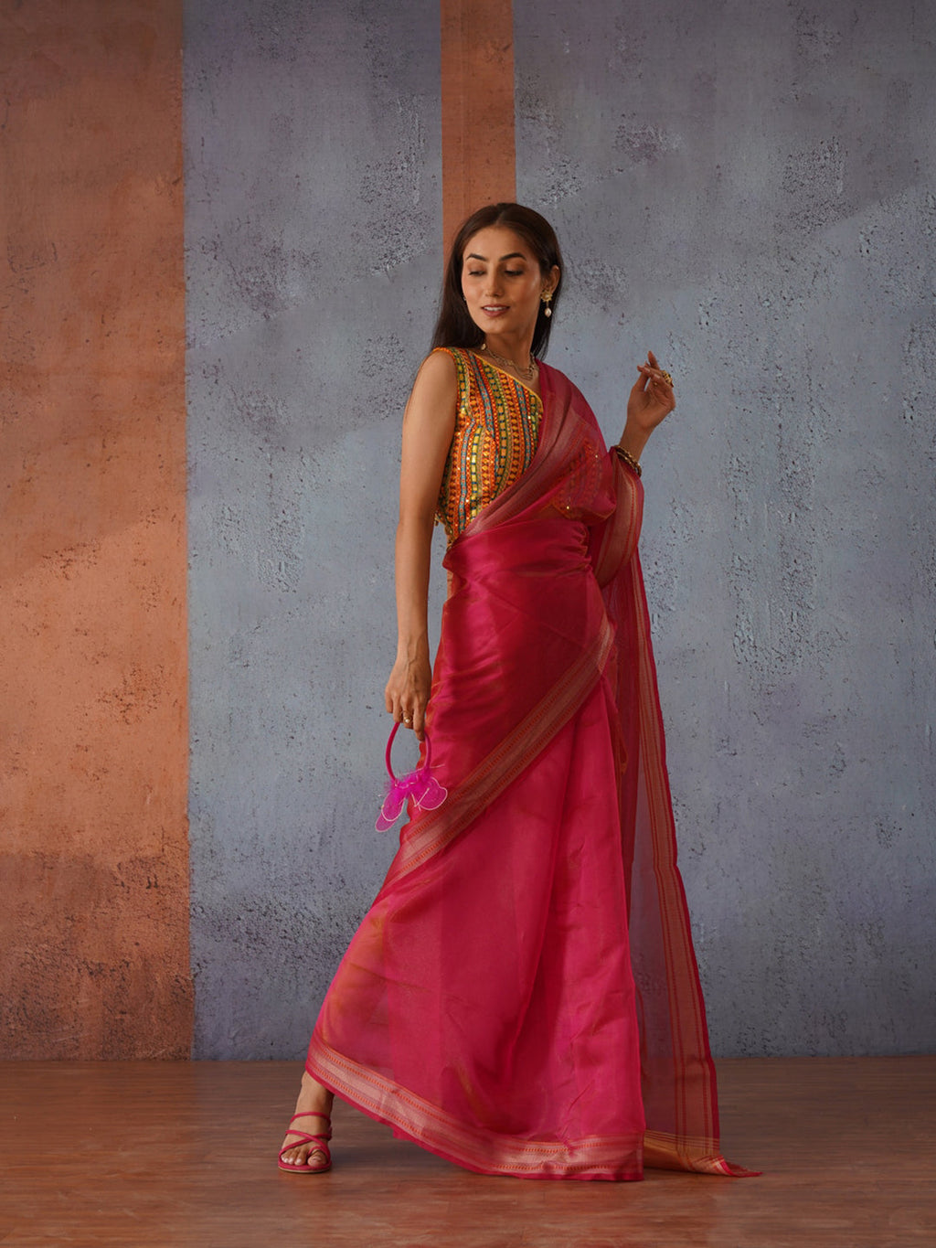 Tikhi Imli Zari Organza Heavy Work Saree | Grocsy