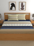 Home Ecstasy Blue & Beige Ethnic Motifs 140 TC King Bedsheet with 2 Pillow Covers | Grocsy