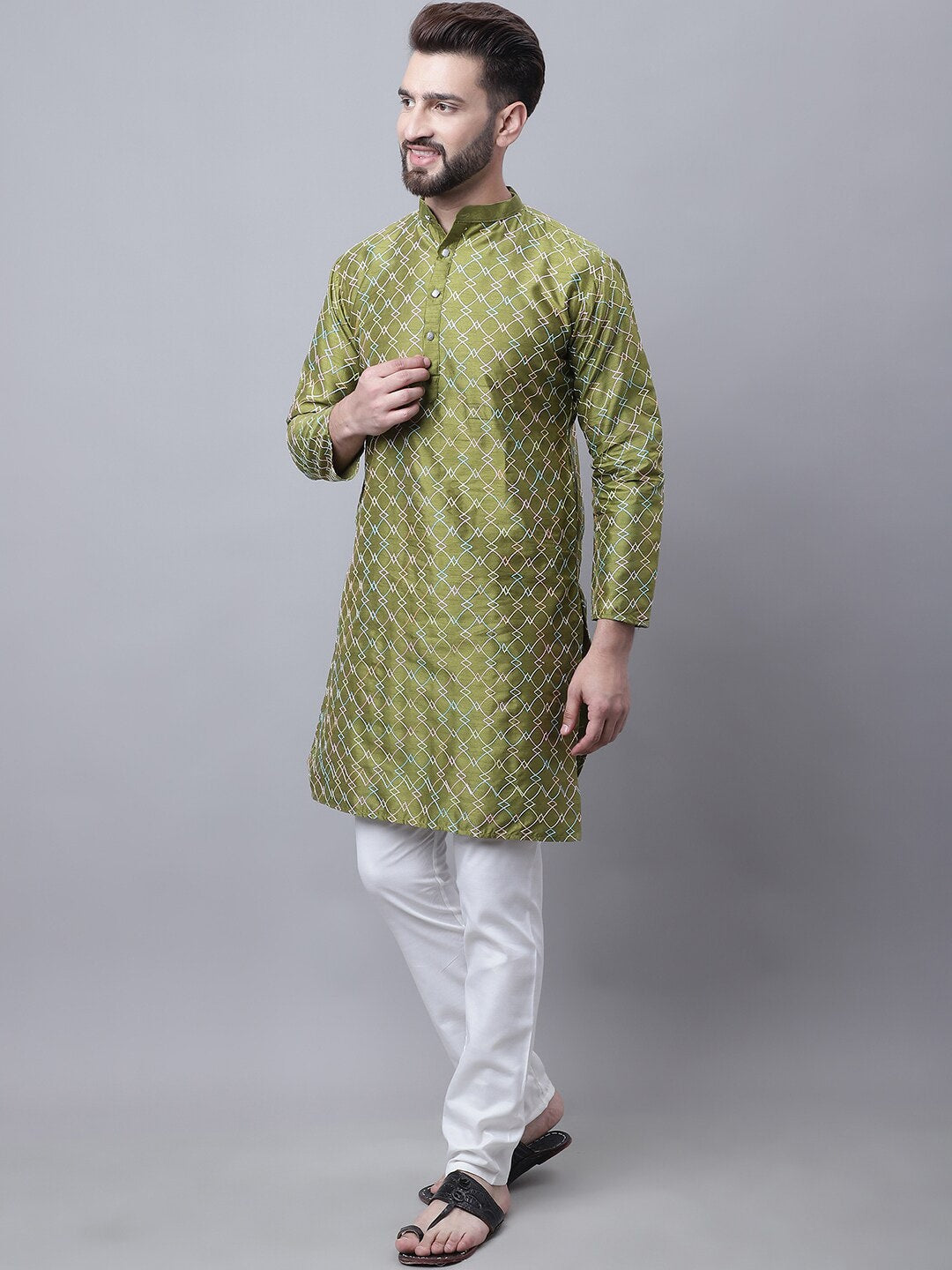 Sojanya Men Embroidered Regular Thread Work Kurta With Pyjamas & Nehru Jacket | Grocsy