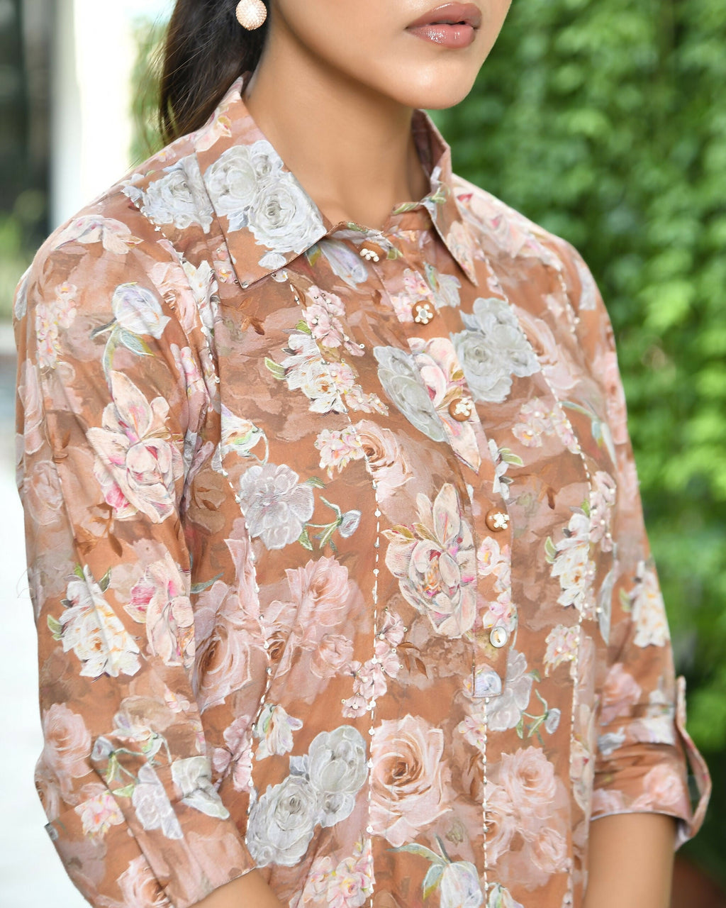 Vaasva Women's Brown Cotton Digital Printed Cord Set | Grocsy