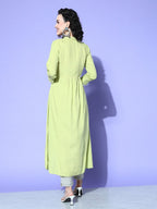 All About You Women Green Floral Embroidered Mirror Work Floral Anarkali Kurta | Grocsy
