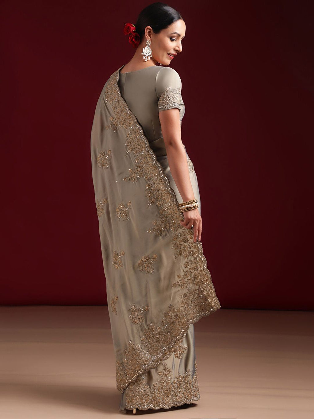 kasee Embellished Embroidered Pure Silk Saree | Grocsy