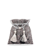 Masq Grey & White Embellished Potli Clutch | Grocsy