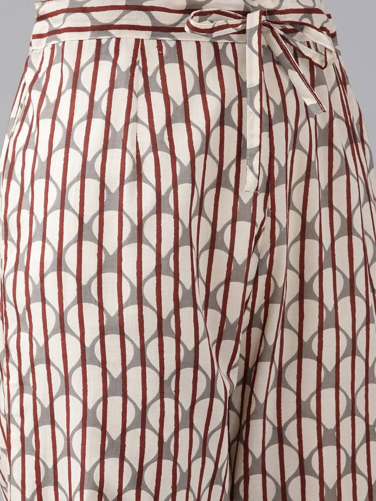 Yufta Women Maroon Pure Cotton Ethnic Motifs Printed Kurta with Palazzo & Dupatta | Grocsy
