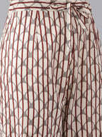 Yufta Women Maroon Pure Cotton Ethnic Motifs Printed Kurta with Palazzo & Dupatta | Grocsy