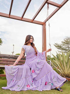 Tikhi Imli Printed Ruffle Saree With Mirror Embroidered Work Blouse | Grocsy