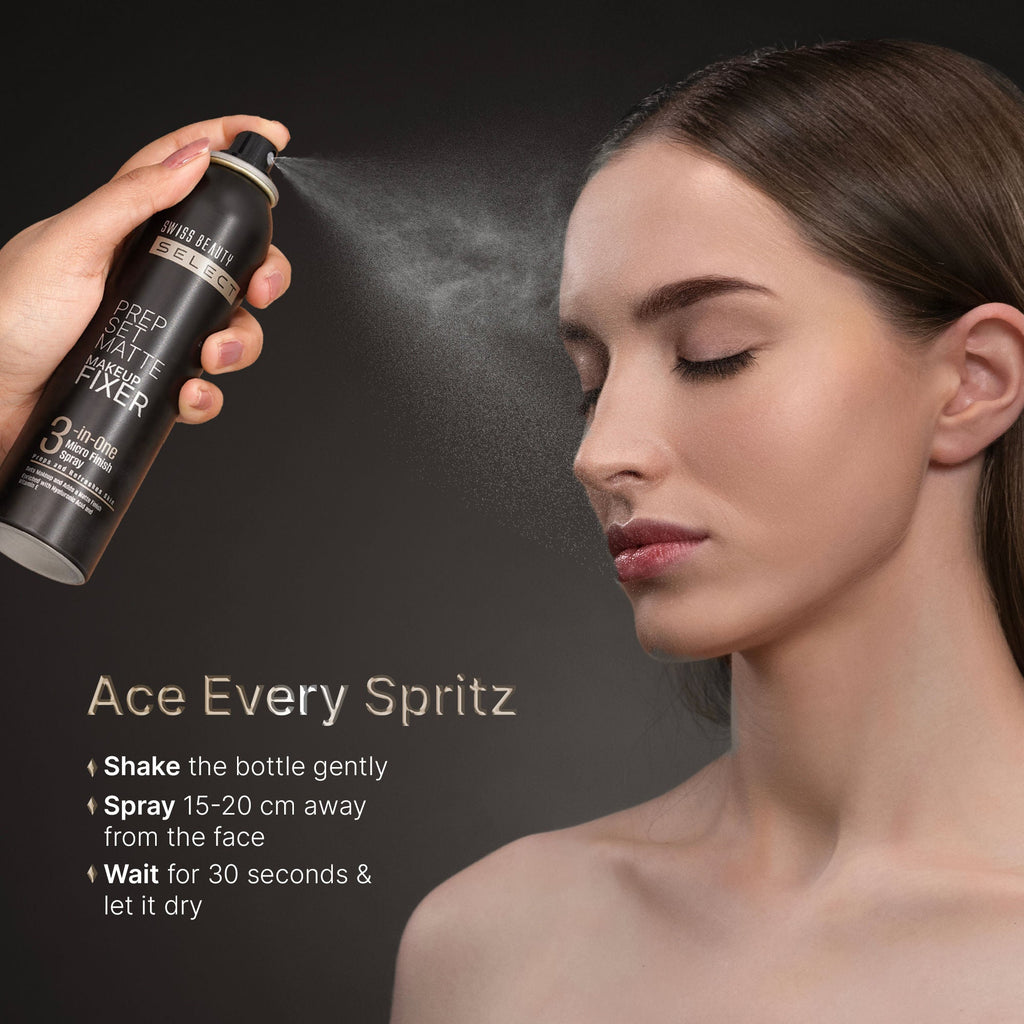 Swiss Beauty Select Prep Set Matte 3 In 1 Micro Finish Spray Enriched With Hyaluronic Acid and Vitamin E | Grocsy