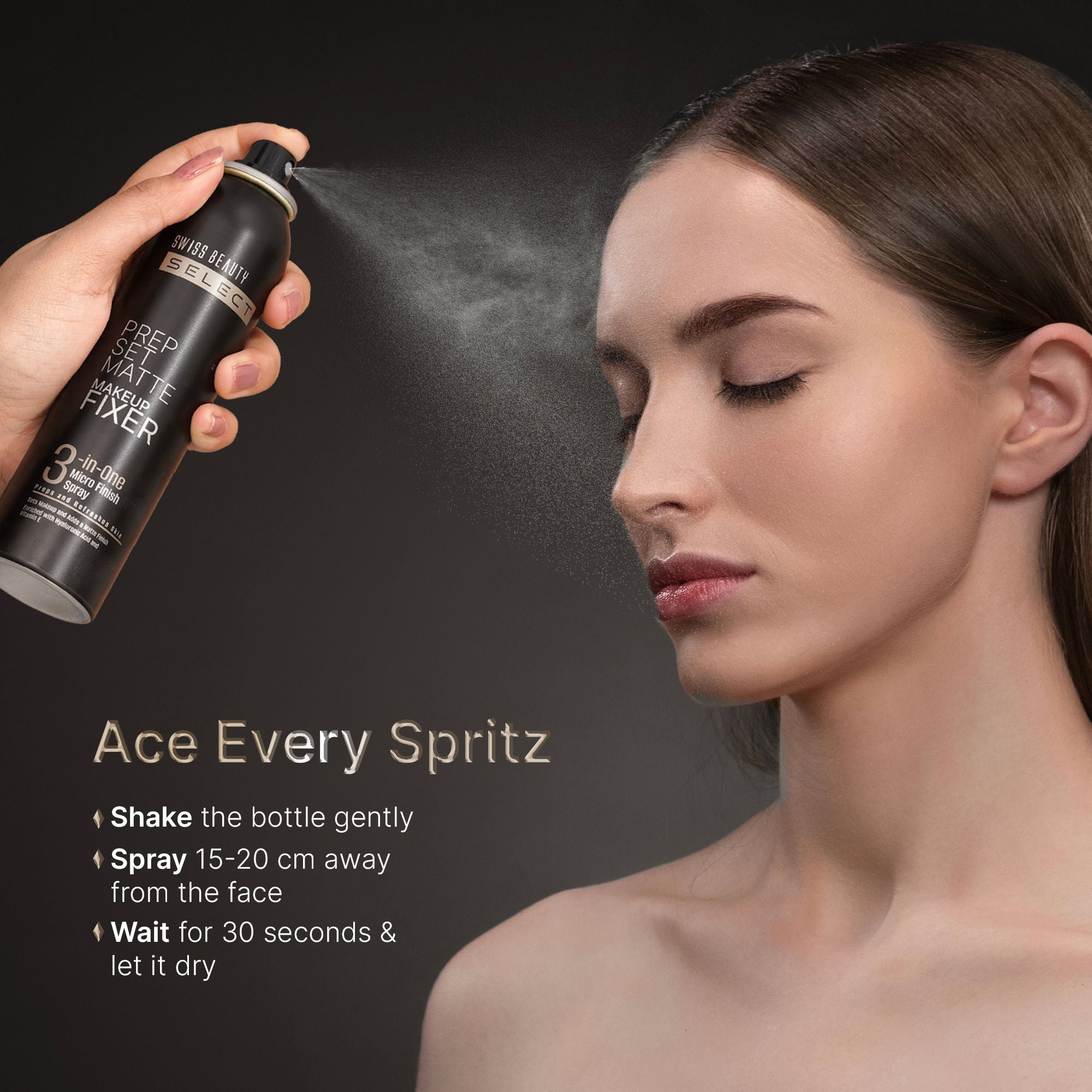 Swiss Beauty Select Prep Set Matte 3 In 1 Micro Finish Spray Enriched With Hyaluronic Acid and Vitamin E | Grocsy