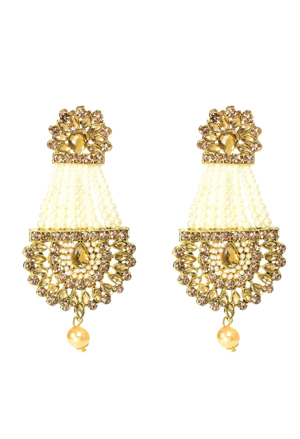 Mominos Fashion Johar Kamal Earrings With Kundan & Pearls Work