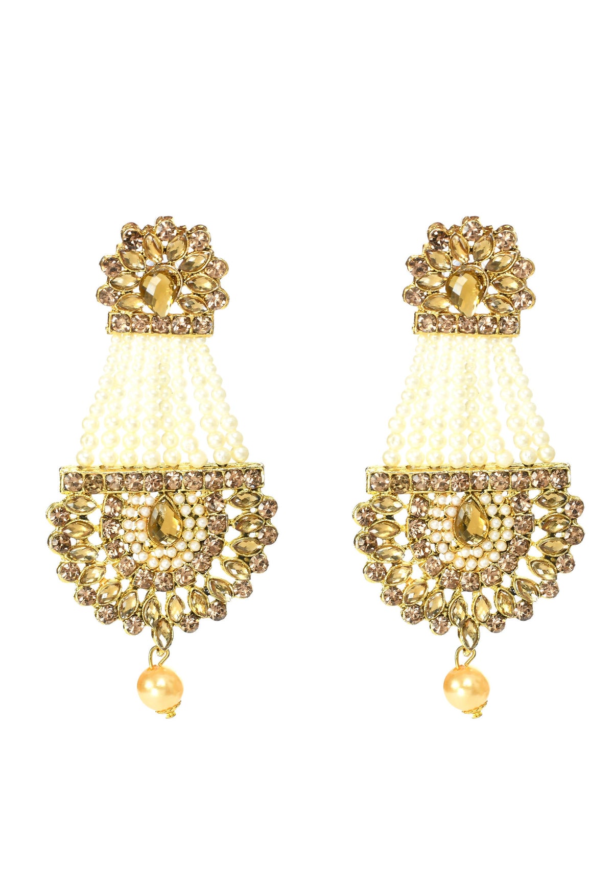 Mominos Fashion Johar Kamal Earrings With Kundan & Pearls Work