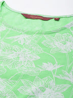 Sangria Women Green Floral Printed Pure Cotton Kurta with Trousers | Grocsy
