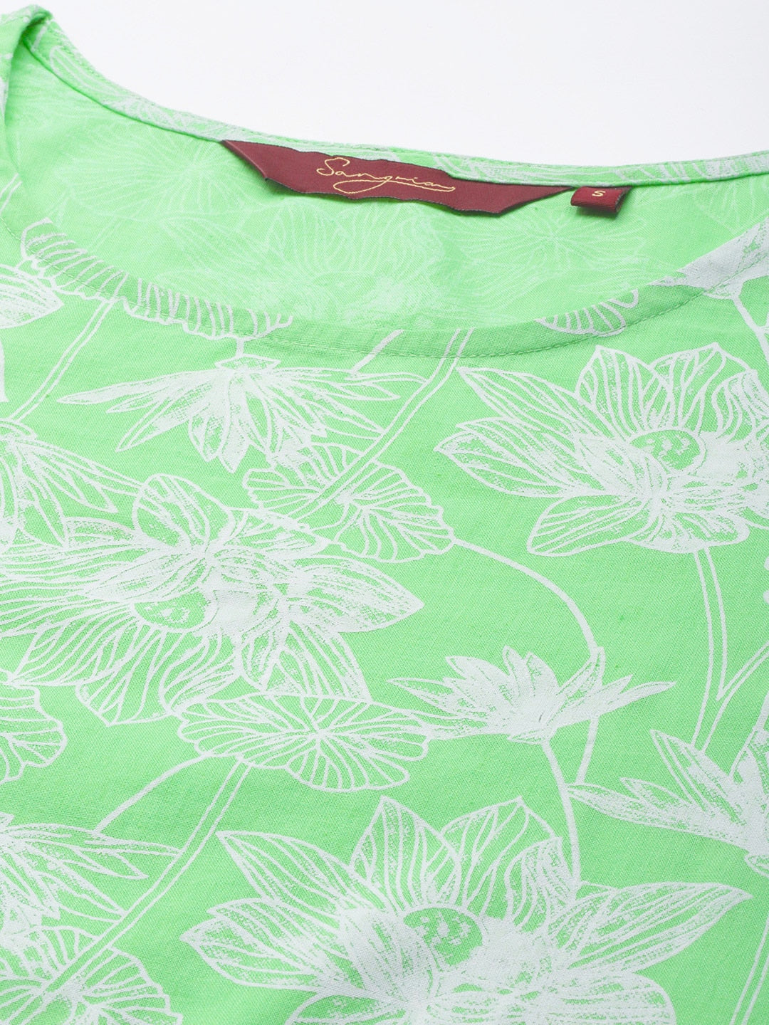 Sangria Women Green Floral Printed Pure Cotton Kurta with Trousers | Grocsy