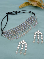 Silver-Plated Alloy Kundan Studded Oxidised Choker Necklace - The Pari | Grocsy