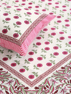 Rajasthan Decor White & Pink Ethnic Motifs 144 TC King Bedsheet with 2 Pillow Covers | Grocsy