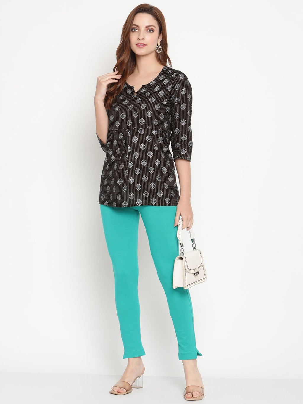 TAG 7 Women Pack of 2 Mustard Yellow & Turquoise Blue Solid Kurti Pants | Grocsy