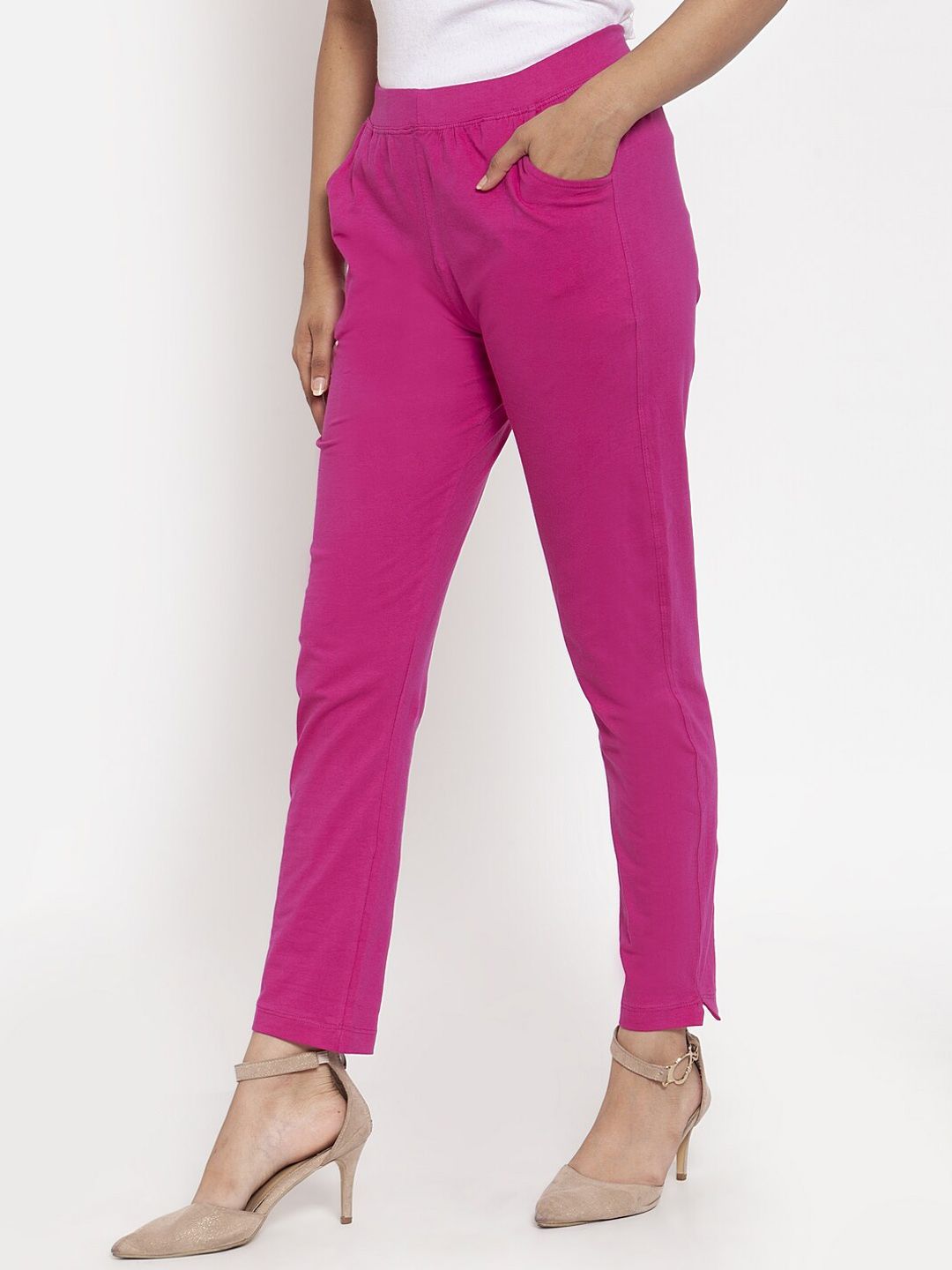 TAG 7 Women Magenta Solid Ankle-Length Leggings | Grocsy