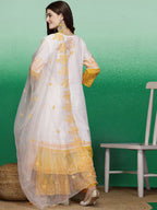Sangria Floral Embroidered Pure Cotton Straight Kurta With Sharara & Dupatta | Grocsy