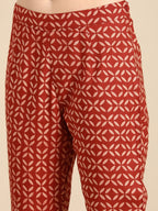 All About You Women Red & Cream Printed Kurta with Trousers | Grocsy