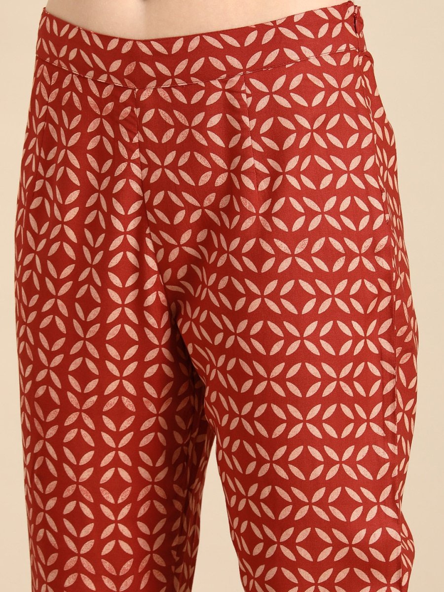 All About You Women Red & Cream Printed Kurta with Trousers | Grocsy