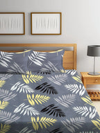 Home Sizzler Grey Printed 144 TC 1 Queen Bedsheet with 2 Pillow Covers | Grocsy