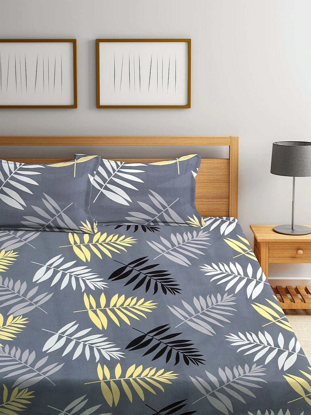 Home Sizzler Grey Printed 144 TC 1 Queen Bedsheet with 2 Pillow Covers | Grocsy