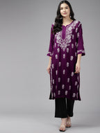 ADA Women Ethnic Motifs Embroidered Flared Sleeves Mirror Work Kurta | Grocsy