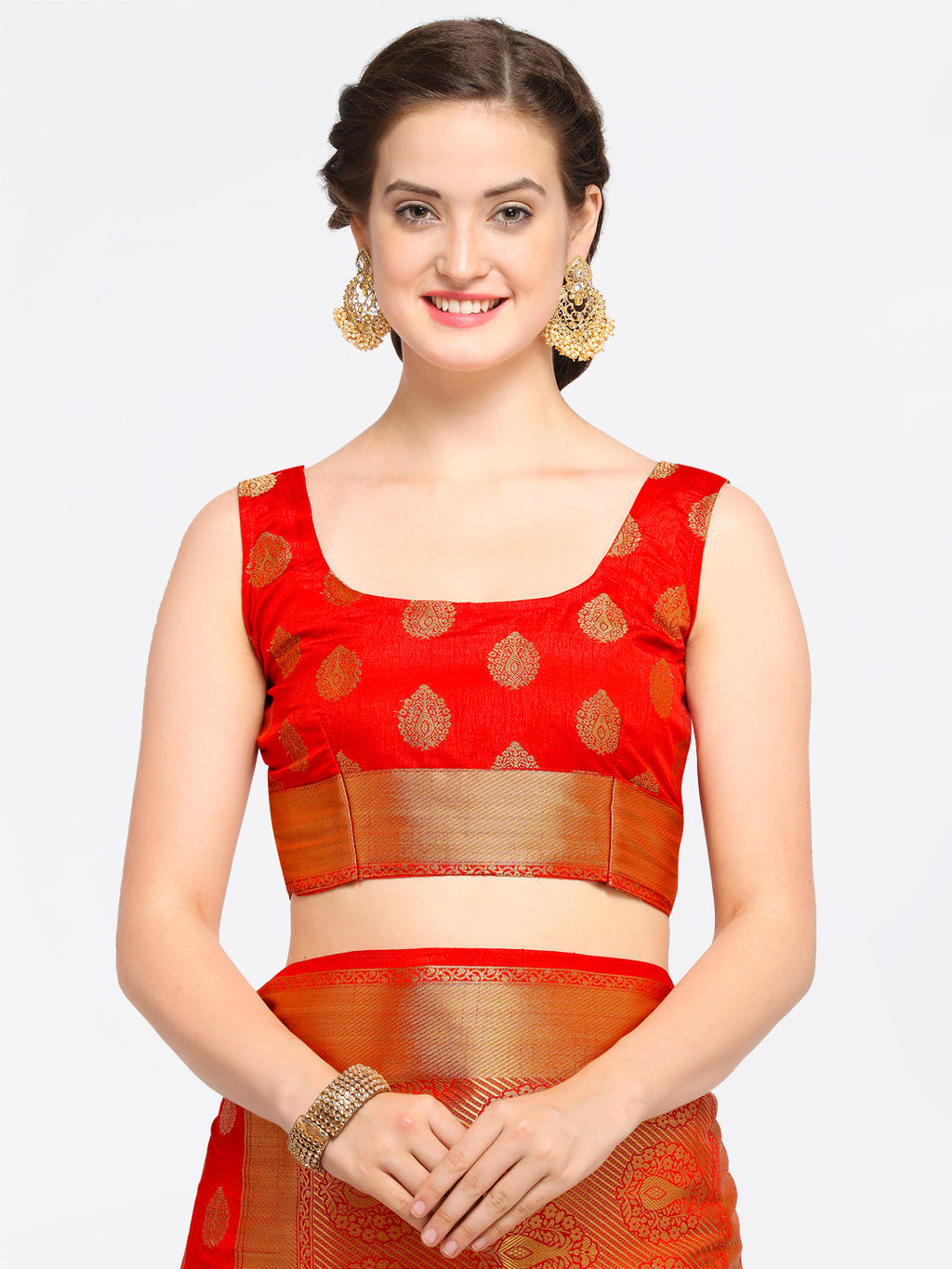 Saree Mall Red Silk Blend Woven Design Kanjeevaram Saree | Grocsy