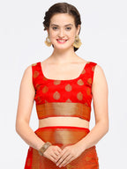 Saree Mall Red Silk Blend Woven Design Kanjeevaram Saree | Grocsy