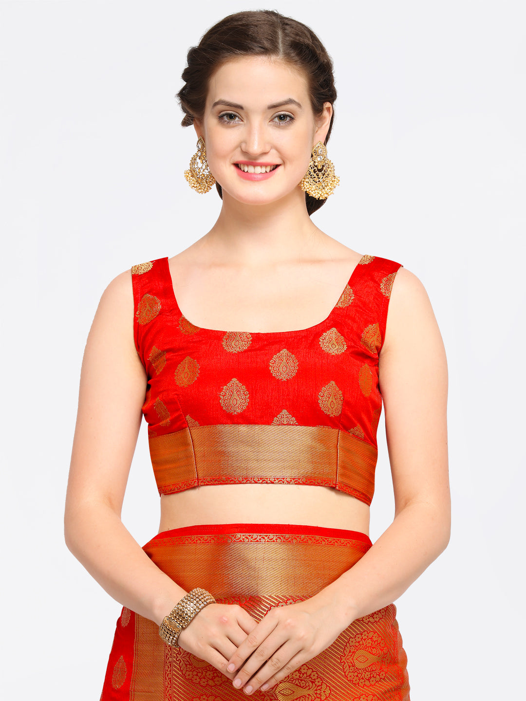 Saree Mall Red Silk Blend Woven Design Kanjeevaram Saree | Grocsy