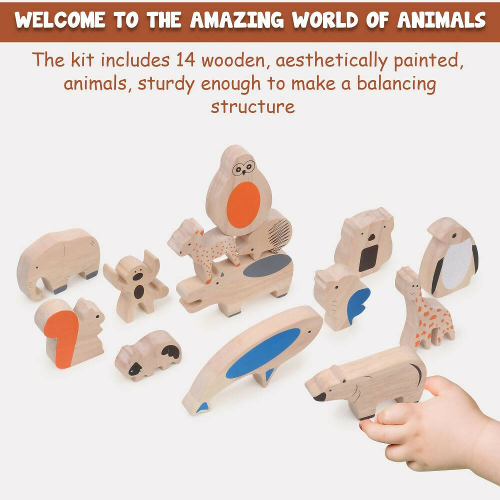 Matoyi Wooden Balancing Animals - 14 Pcs Set | Grocsy