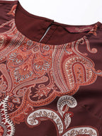 Sangria Women Ethnic Motifs Printed Puff Sleeves Straight Kurta | Grocsy